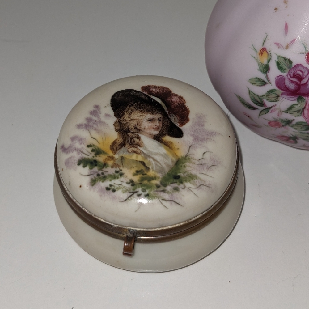 Vintage Porcelain Trinket Box with Lady Portrait